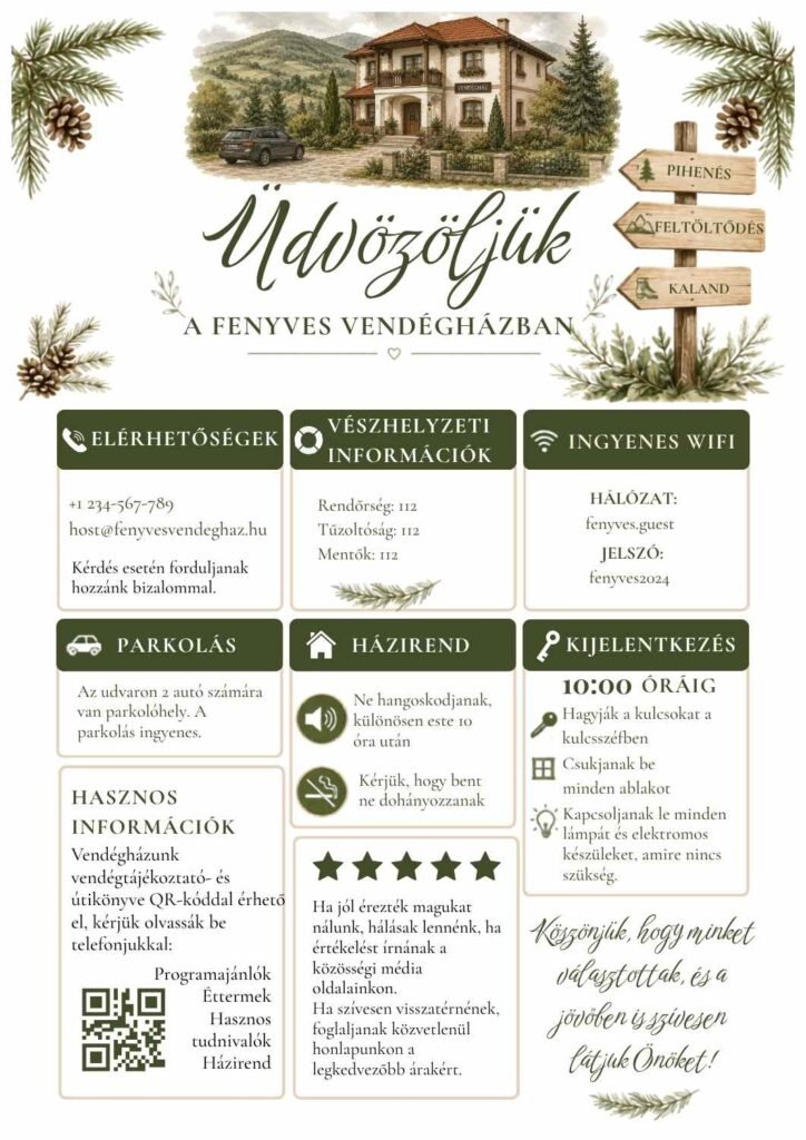 Vendégház üdvözlő tábla sablon